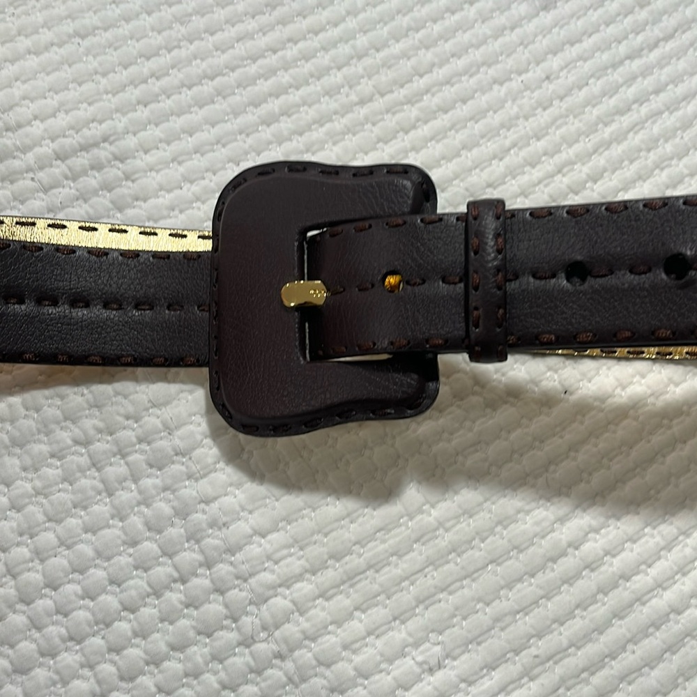 TAHARI‎ WOMENS WIDE LEATHER BELT dark brown Gold hardware 42.5 in